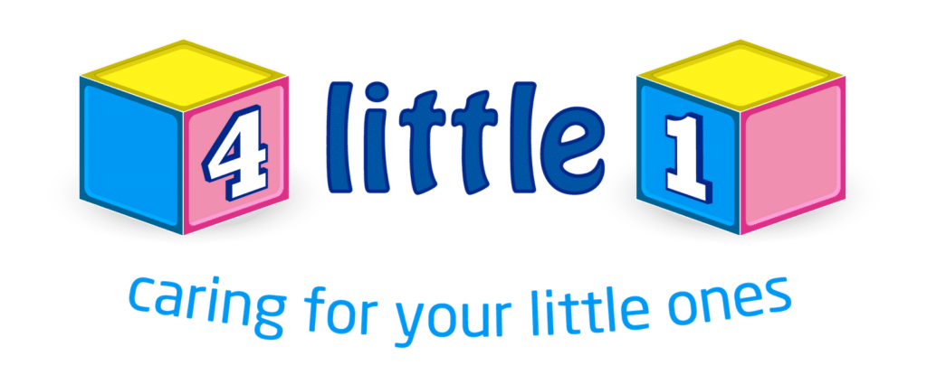 Logo with two toy blocks, one with the number 4 (blue and pink) and one with the number 1 (yellow and pink). Text in the centre reads "little" and below, "caring for your little ones—ideal for Baby Nose care or Vapour Ring comfort.