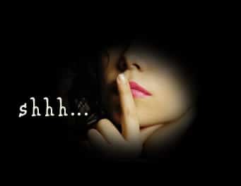 A person with pink lips holds a finger to their lips, signalling for silence. "Shhh..." and the hashtag #RealMumConfession appear in white text on a dark background, hinting at secrets only mums can share.