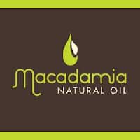 Logo for Macadamia Natural Oil featuring a green macadamia nut graphic above the brand name in green and white text on a brown background with green borders, reflecting the essence of natural oil.