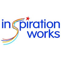 Logo for "Inspiration Works" with the "S" in "Inspiration" formed by colourful curved lines and a red star above it, evoking the wonder of National Geographic Kids. The blue text is split across two lines on a white background.