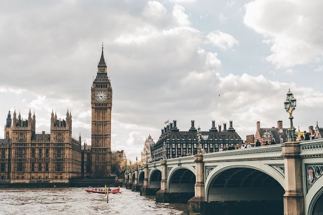 A view of the Houses of Parliament and the River Thames in London
