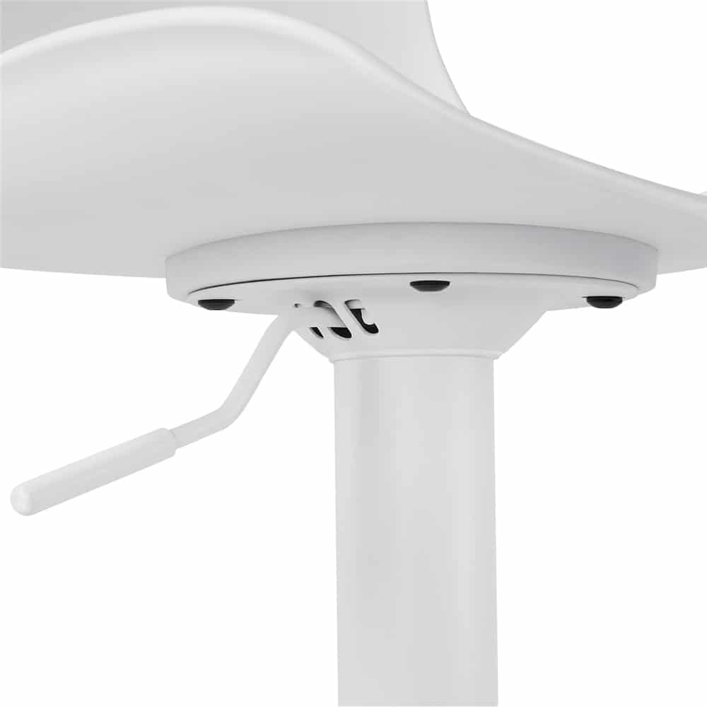 Close-up view of the underside of a safe, height-adjustable bar stool, showing the height adjustment lever and sturdy metal base.