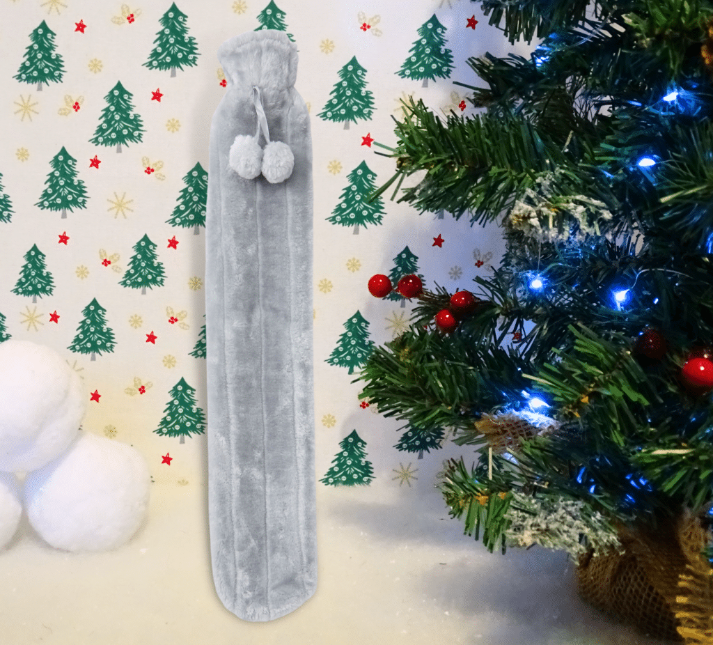 A full body water bottle in grey