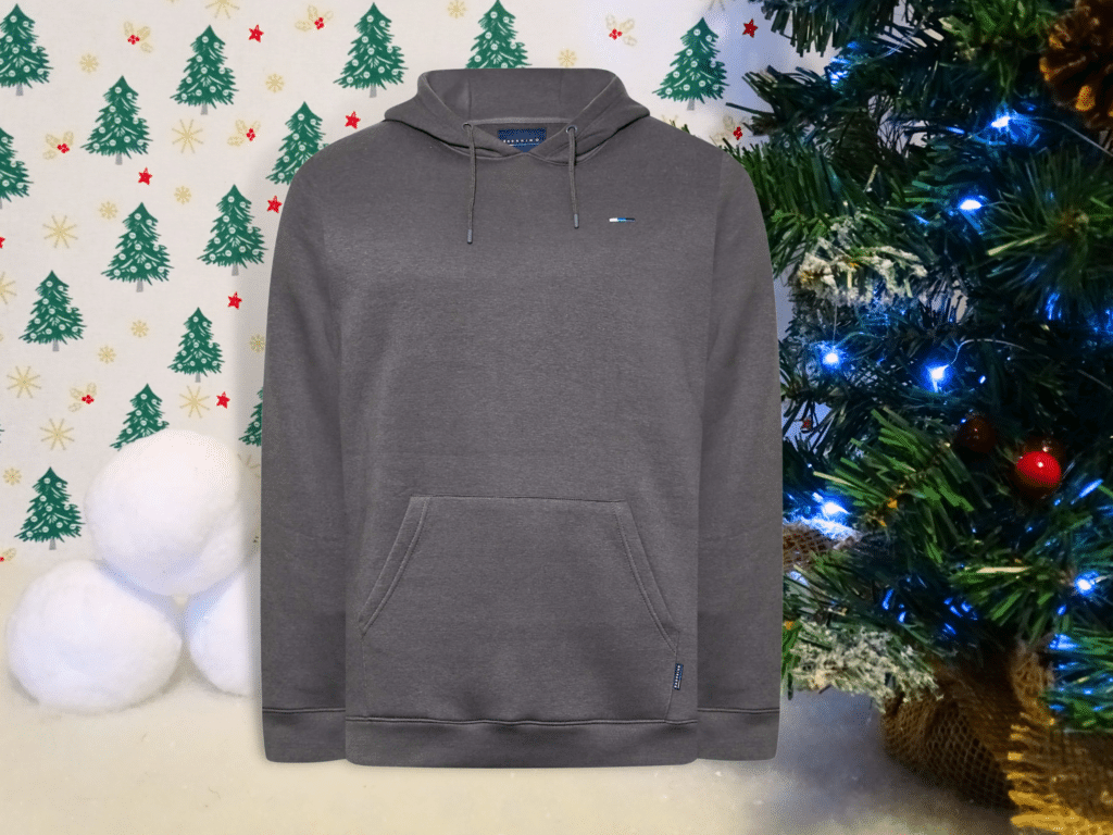 A grey hooded jumper