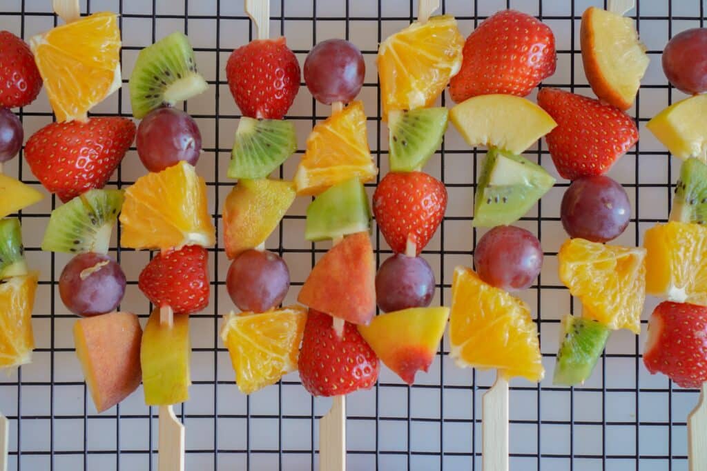 fresh fruit filled skewers that can be made with children 