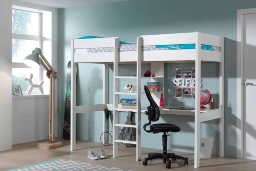 A Loft Bed (Lits Mezzanine) for a teenager with a desk and chair under it